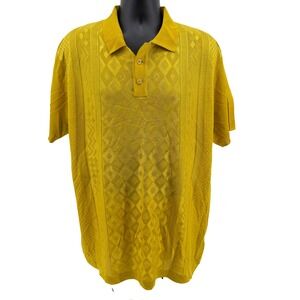 Saint Lorenzo Polo Shirt Mens 3X Yellow Knit Geometric Textured Short Sleeve